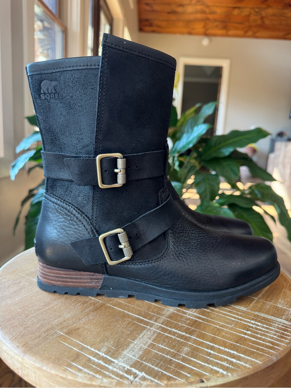 Sorel Black Suede & Leather Buckle Ankle Boots